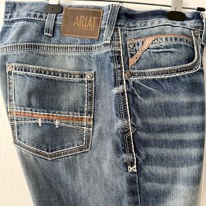 Ariat Men's Faded Blue Slim Straight Jeans with Tan Stitch Accents